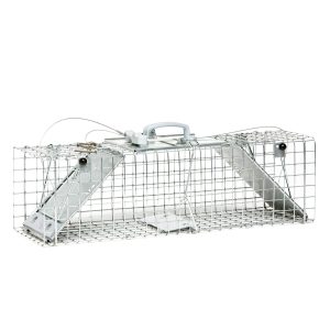 Havahart Animal Trap is the new standard in traps. The patent pending design is easy to set, easy to release. Perfect for first time trappers, one simple move and the traps are set! Havahart Easy Set traps are constructed of sturdy rust-resistant wire mesh with steel reinforcements for long life. The traps are galvanized for maximum resistance to rust and corrosion. Mesh openings are smaller than competing traps of comparable size to prevent stealing the bait from the outside. Spring-loaded doors and sensitive triggers ensure quick, secure captures that targets the specific animal's size, eliminating undesired catches. Solid doors and handle guards protect users during transportation, while smoothed internal edges protect and prevent injuries to animals. This trap has been professionally field tested. Made in the U.S.A.